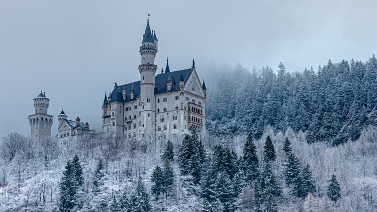 Medieval church during winter in Bavaria Germany